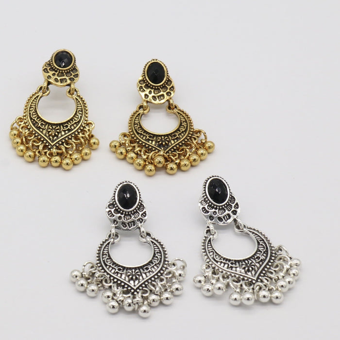 Wholesale Earrings with retro carved black gemstone tassel earrings