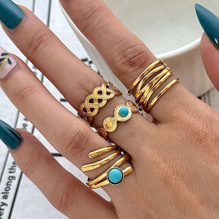 Wholesale Stainless Steel Gold Turquoise Adjustable Rings