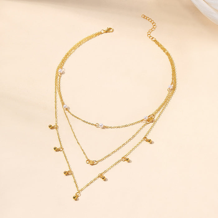 Wholesale Versatile jewelry, pearl discs, small round beads, three-layer necklace, light luxury, high-end feel