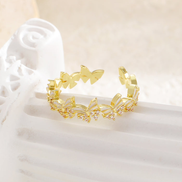Wholesale Colorful zircon flower cartoon adjustable ring