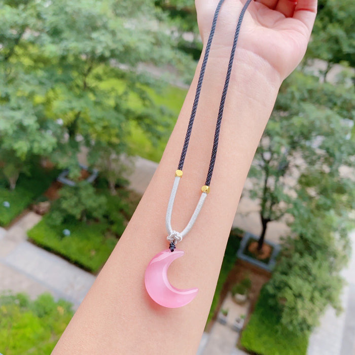 Wholesale Natural silver stone pendant necklace crescent