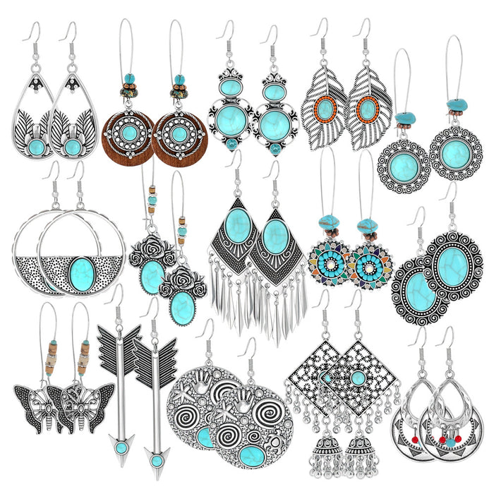 Wholesale Beach Vacation Geometric Alloy Earrings with Turquoise Acrylic Fashion Jewelry MOQ≥2