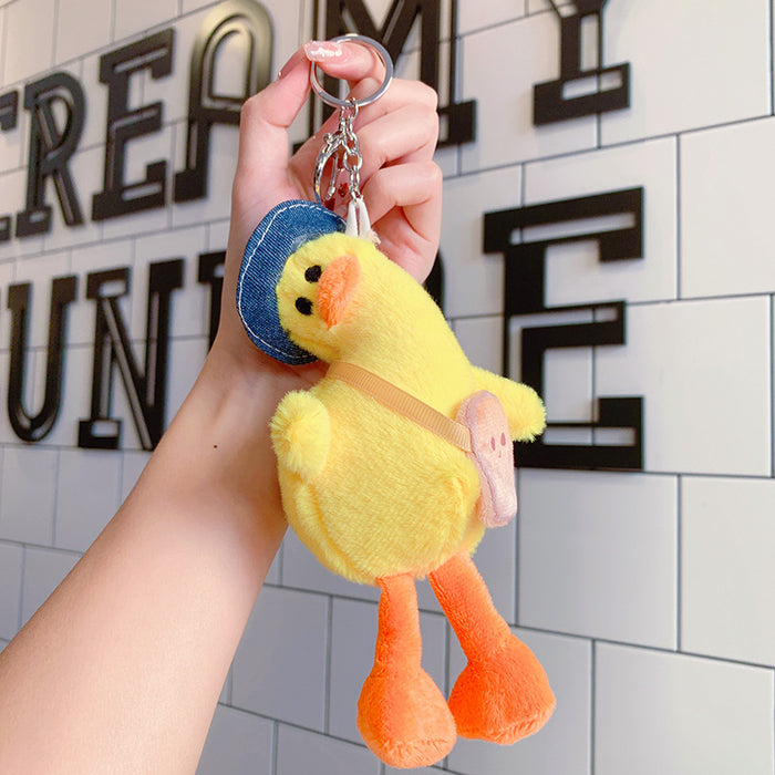 Wholesale Cute plush crooked backpack duck key chain ornaments Doll cartoon keychain pendant schoolbag