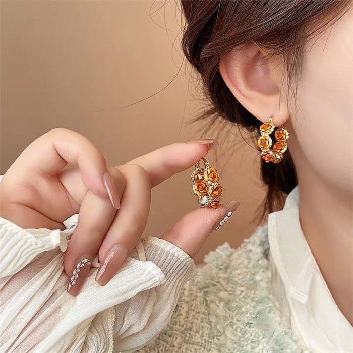 Wholesale Hoop Flower Earrings Women's Light Luxury Advanced Sense Earrings Niche Unique Design Elegant Earrings