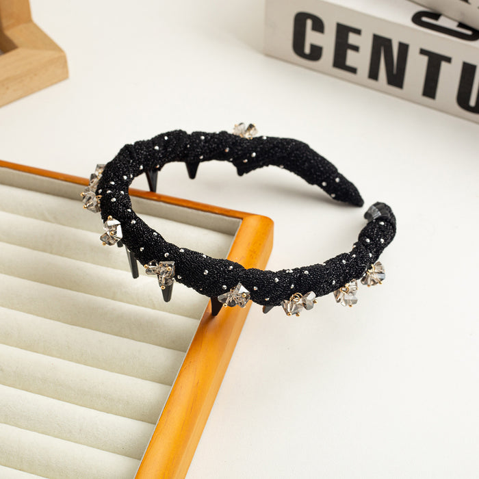 Wholesale Rhinestone Mesh Wavy Headband New Crystal High Cranial Top Head Hoop