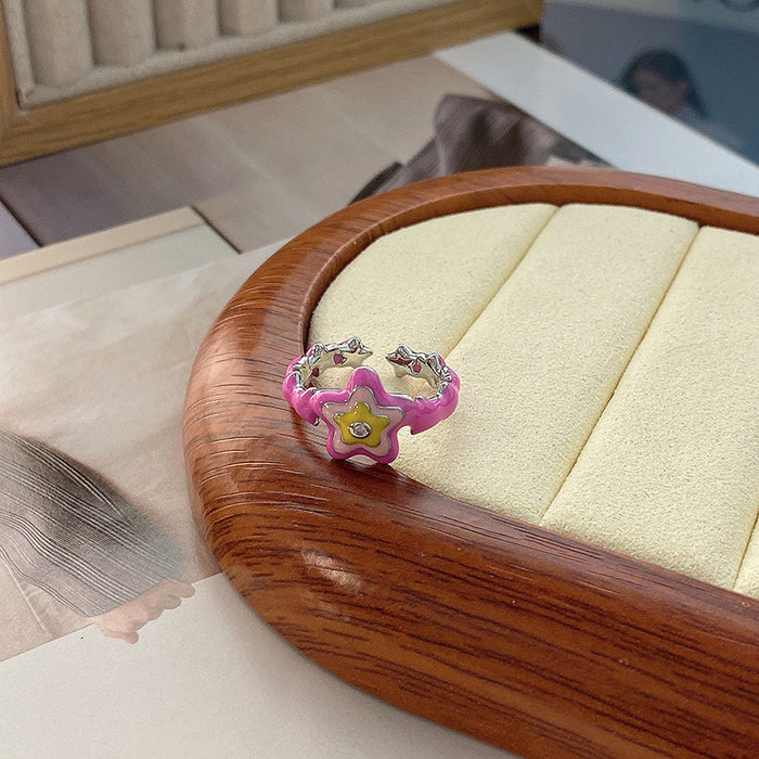 Wholesale Drip glazed star ring, niche design, index finger ring, fashionable and personalized ring