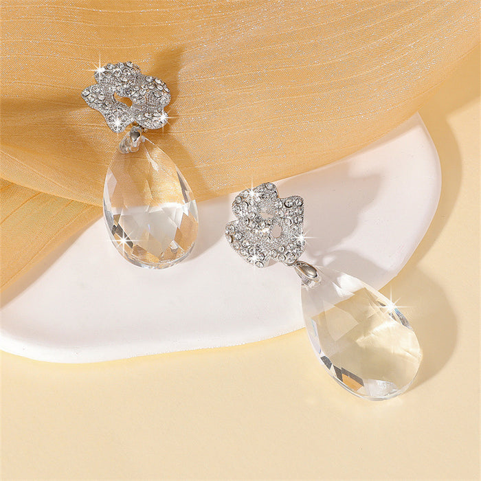 Wholesale Silver Crystal Water Drop Floral Drop Earrings Chic Jewelry Accessory MOQ≥2