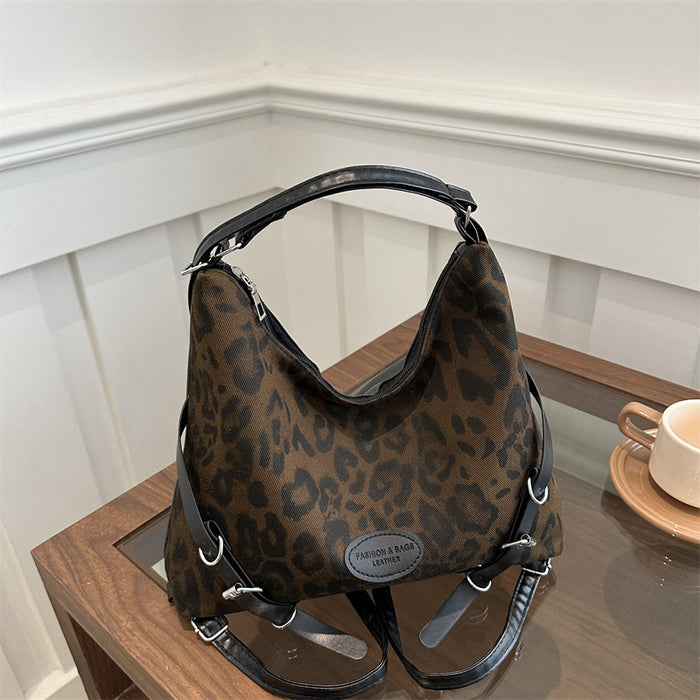 Wholesale Vintage leopard print tote bag, large capacity backpack, commuting single shoulder crossbody bag
