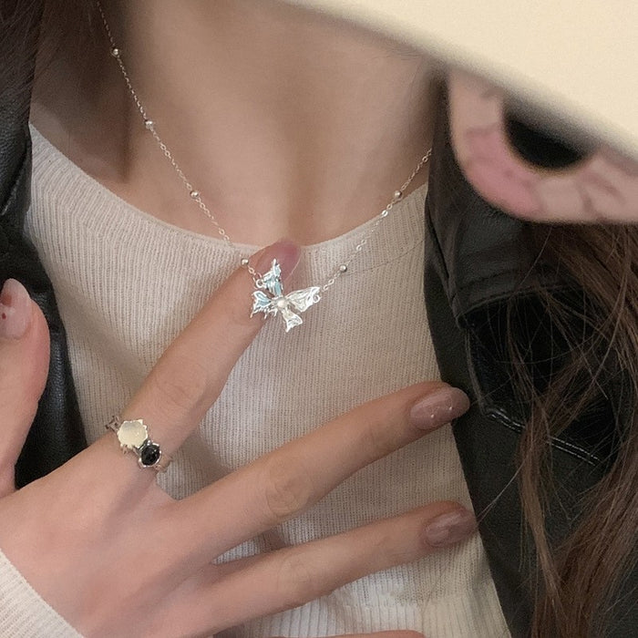 Wholesale Pure silver gemstone versatile necklace, geometric ellipse, high-end niche collarbone chain