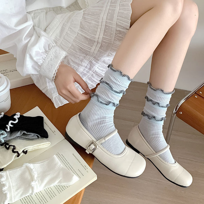 Wholesale Lace lace socks, thin, breathable, cute, mid tube, stacked socks, cotton