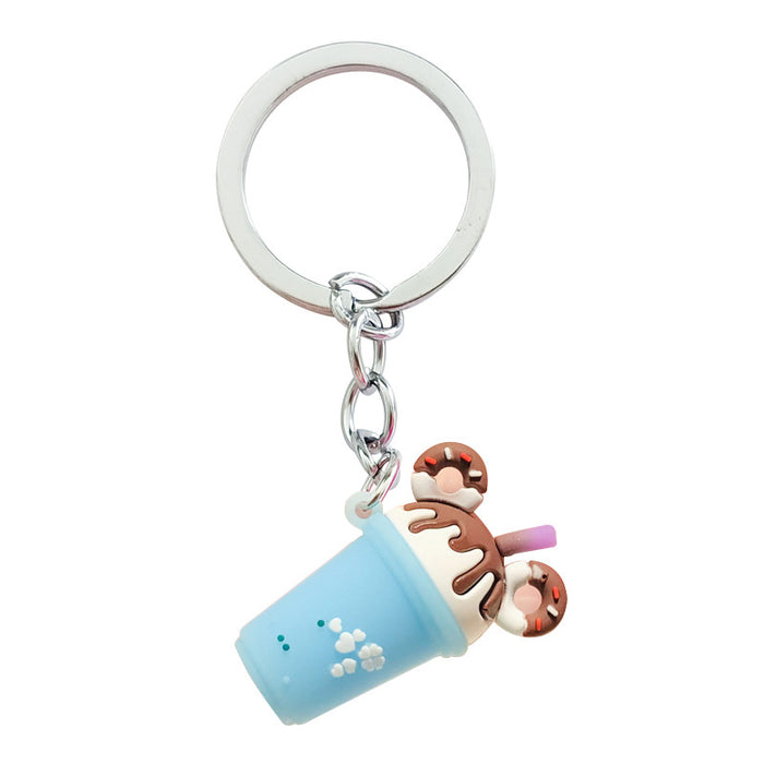 Wholesale Sweet Donut Milk Tea Small Gift PVC Soft Rubber Cute Milk Tea Cup Keychain Car Pendant Bag Hanging Decoration
