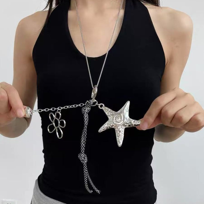 Wholesale Star Flower Necklace Bag Pendant Sense Long Neckchain Keychain Pendant