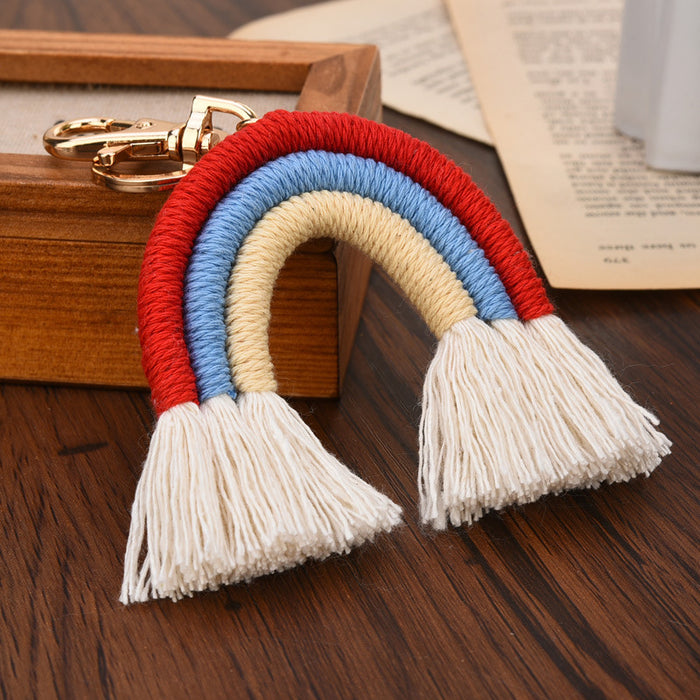 Wholesale New square tassel rainbow keychain hand woven pendant
