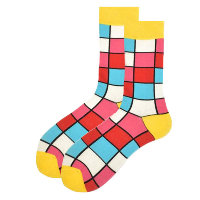 Wholesale Colorful Men's Cotton Socks with Contrasting Checkered Stripes JDC-SK-CG014