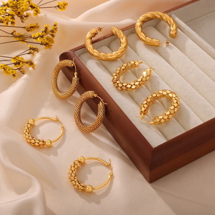 Wholesale Small niche personalized jewelry woven chain design, titanium steel earrings, geometric niche O-ring