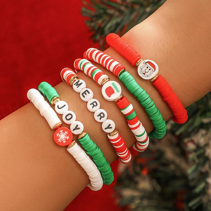 Wholesale Christmas themed colorful polymer clay beaded bracelet set