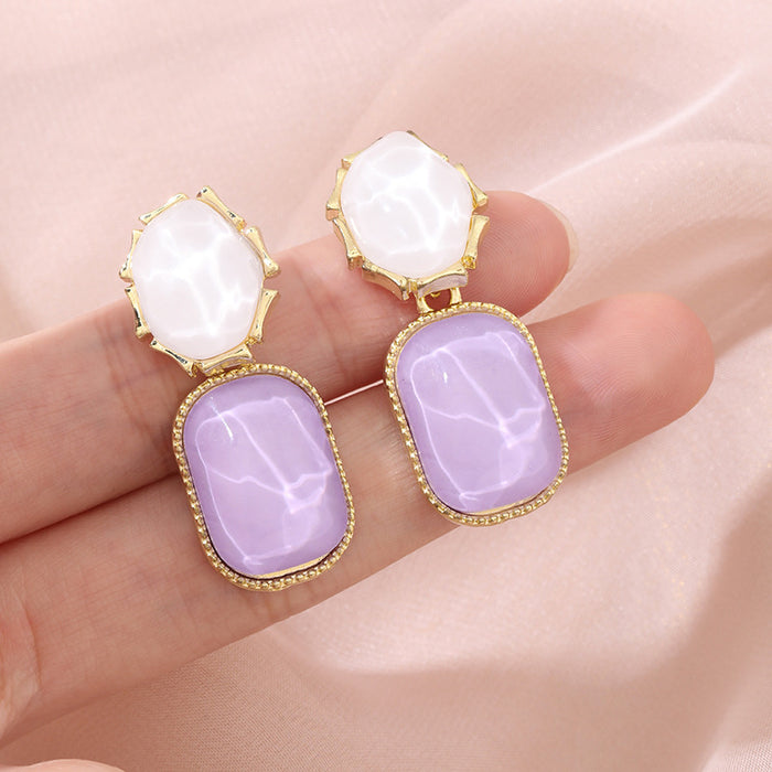 Wholesale Women's contrasting water ripple irregular square earrings