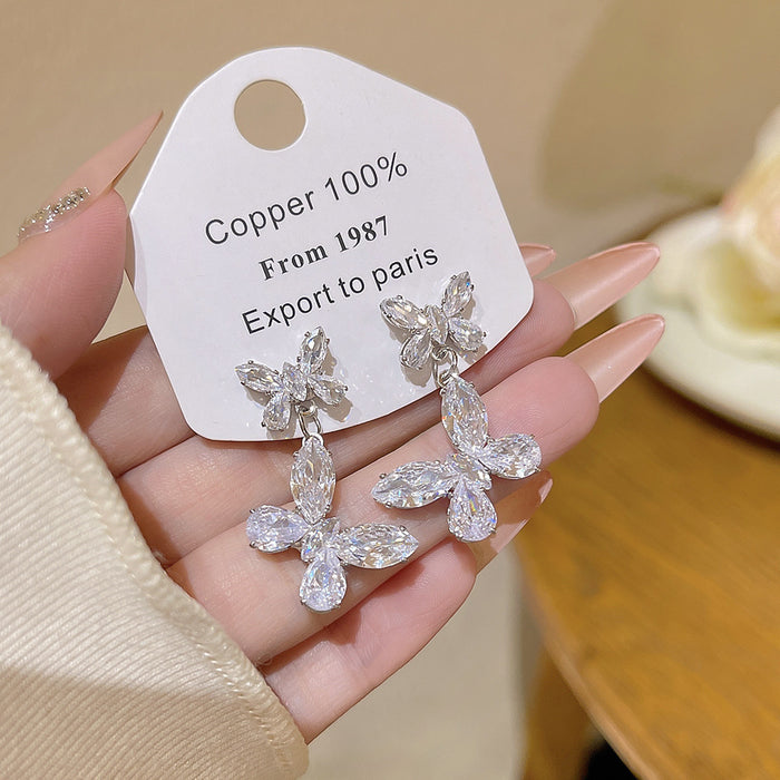 Wholesale Butterfly zircon earrings with elegant design and versatile temperament, exquisite and high-end earrings