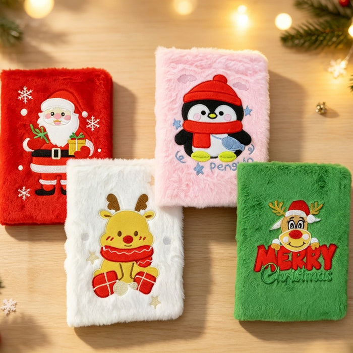 Wholesale Plush Furry Notebook with Embroidery Cute Christmas Design