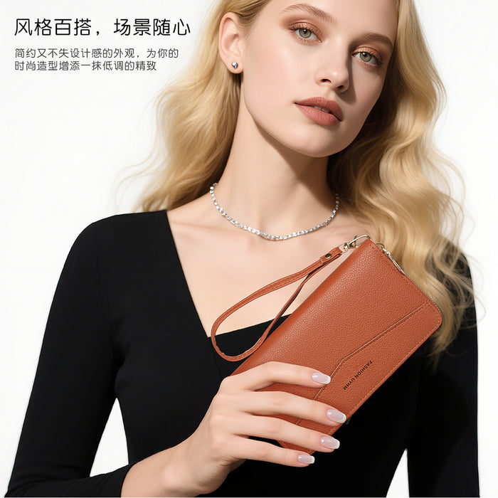 Wholesale PU Leather Retro Long Wallet Clutch with Wrist Strap Solid Color Trendy Everyday Use