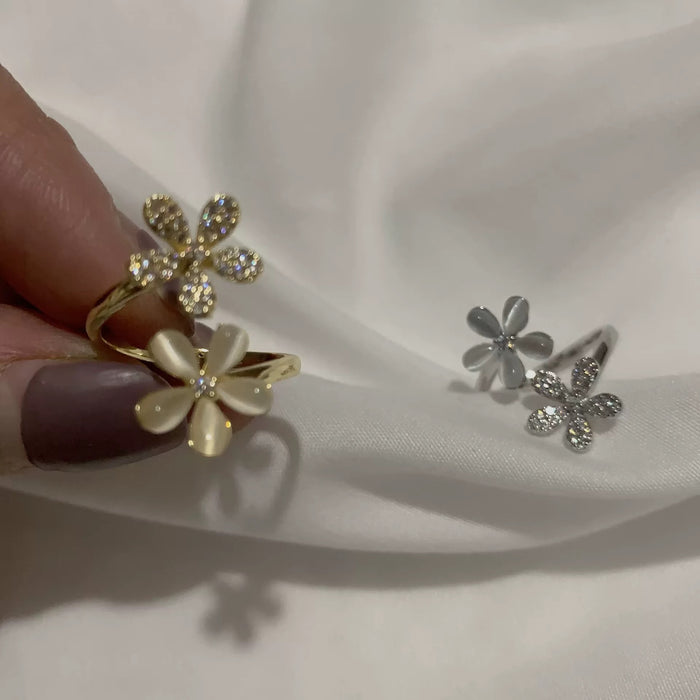 Wholesale Cat's Eye Stone Exquisite Small Flower Open Ring, niche and high-end, index finger ring, daisy petal ring