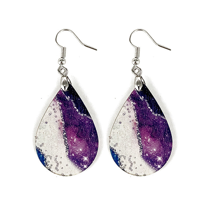 Wholesale Summer Waves Wooden Earrings Imitation Marble Printing Bohemian Lightweight Earrings