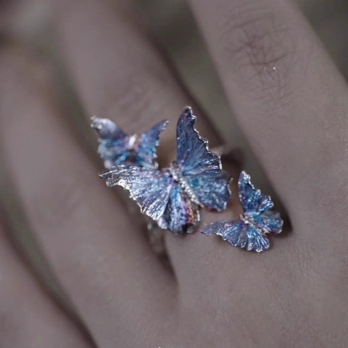 Wholesale Pure silver butterfly ring, niche design, fashionable and personalized index finger ring bracelet