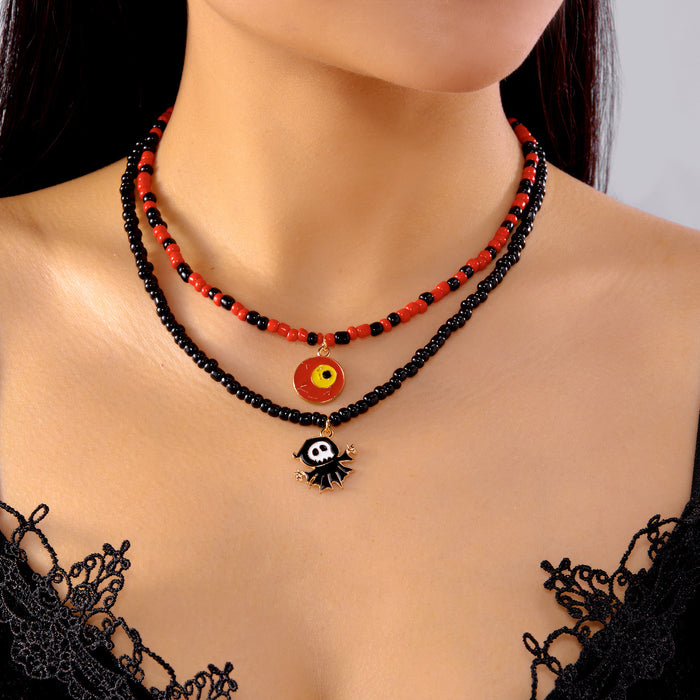 Wholesale  Double-Layer Stacked Necklace Ghost Splicing Contrasting Color Rice Beads Collarbone Chain for Women