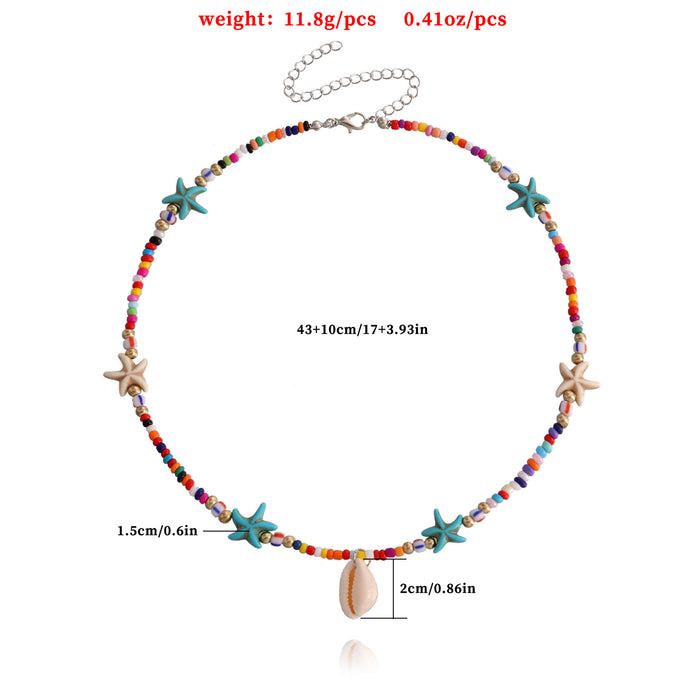 Wholesale Bohemian Colorful Rice Beads Starfish Shell Pendant Necklace JDC-NE-ZuoW002