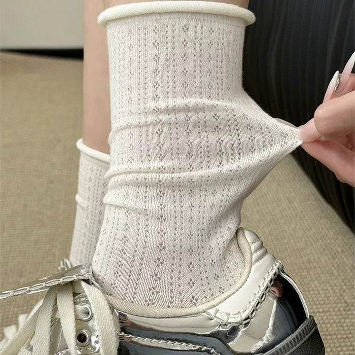 Wholesale Thin socks with hollowed out boneless stacking, simple and breathable, rolled edges for daily wear