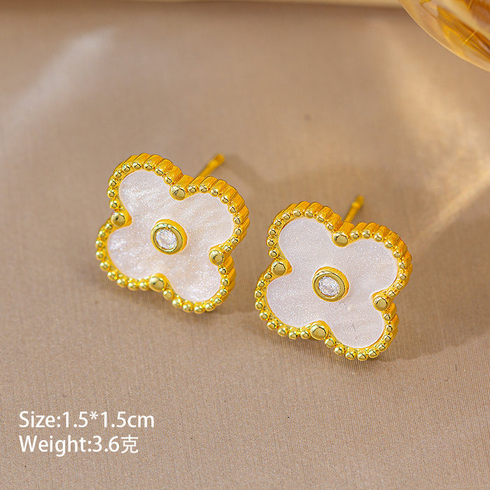 Wholesale Copper Inlaid Zircon Four-Leaf Clover Jewelry Set MOQ≥2