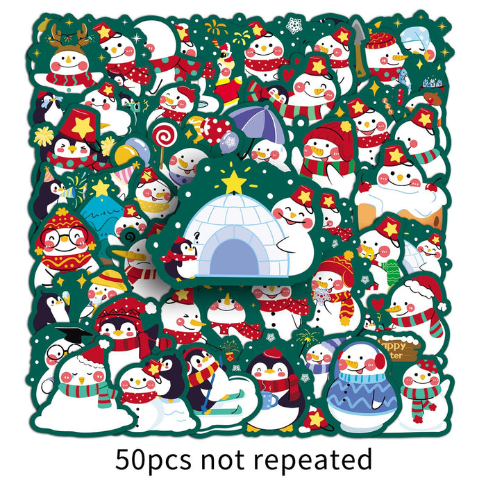 Wholesale 50pcs Snowman Graffiti Sticker Cartoon Cute Hand-painted Christmas Decoration Phone Case Water Cup Waterproof Sticker