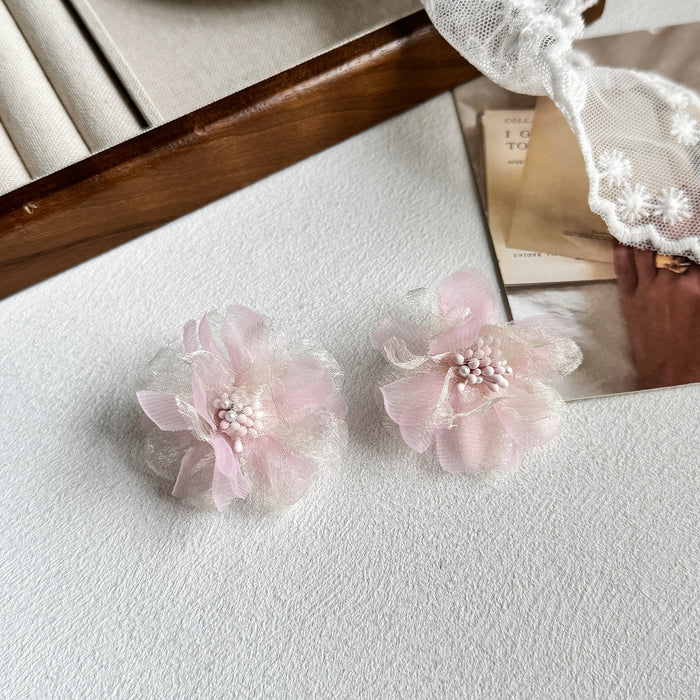 Wholesale Flower earrings with simple and versatile design, colorful fabric mesh