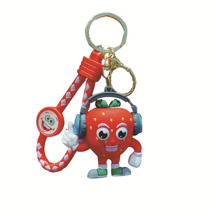 Wholesale Cartoon Wearing Headphones Fruit Doll Silicone Keychain JDC-KC-LiuFan028