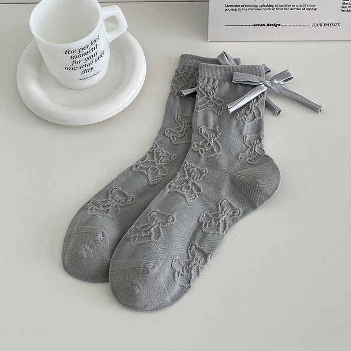 Wholesale Bow boneless socks made of pure cotton with a middle tube and stacked socks