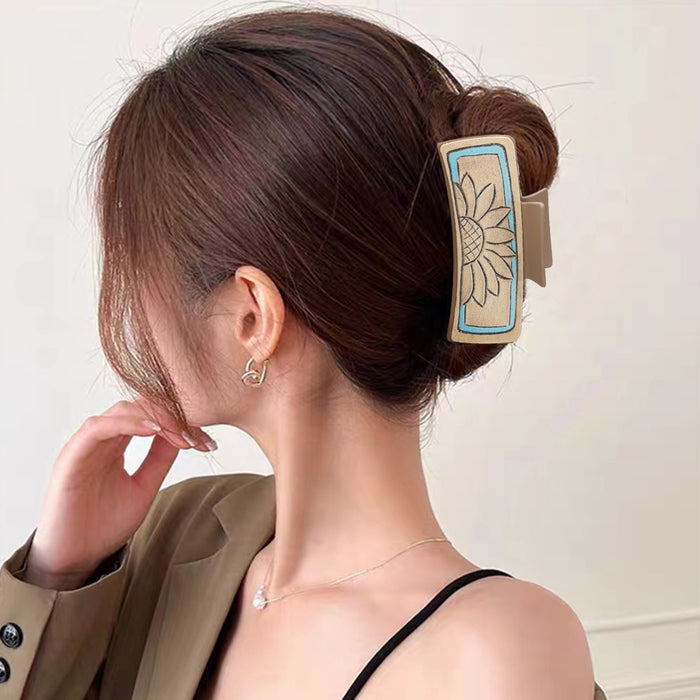 Wholesale Western Denim Leather Hairpin Sunflower Poker Clip Women Shark Clip