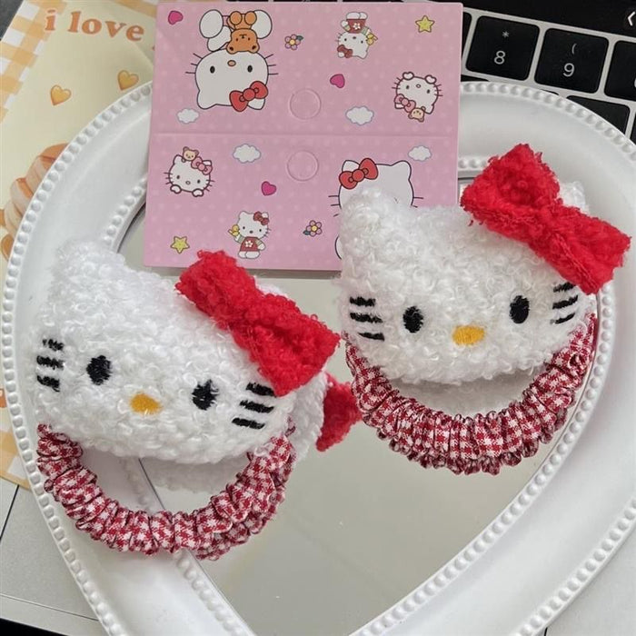 Wholesale Cute plush cat plaid hair tie