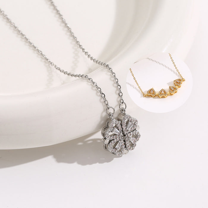 Wholesale Micro-diamond four-leaf clover openable pendant titanium steel necklace