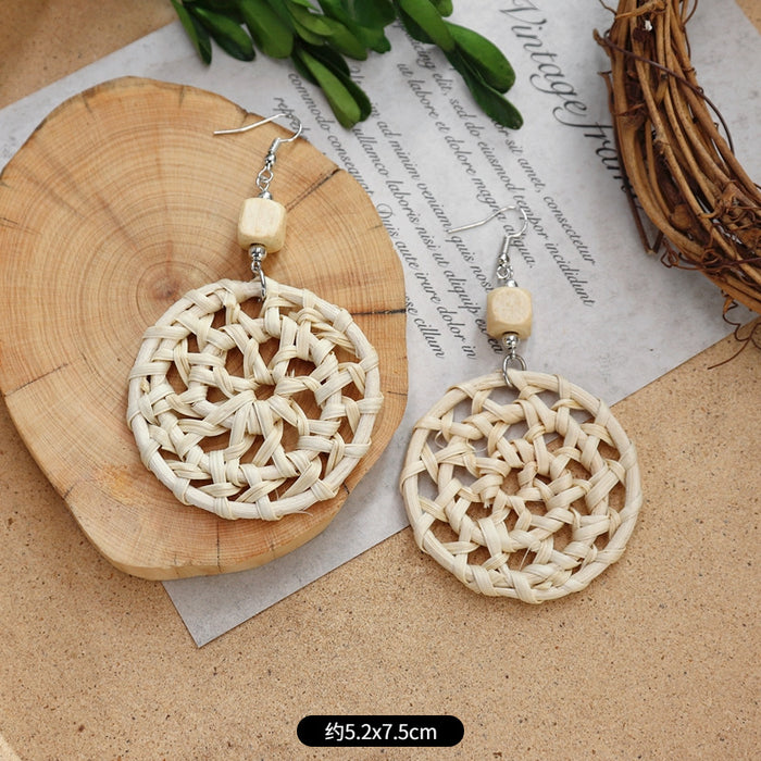 Wholesale Rattan Woven Ethnic Style Wooden Earrings JDC-ES-Luox010