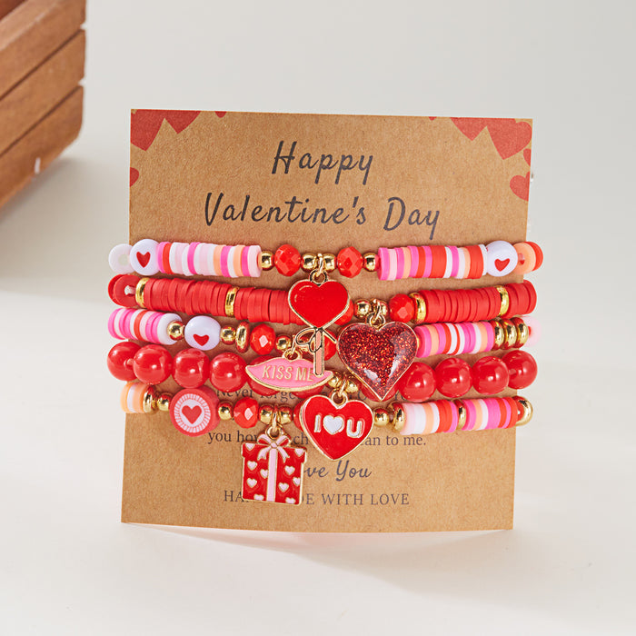 Wholesale Set of 5 Valentine' s Day Red Heart Stackable Bracelets