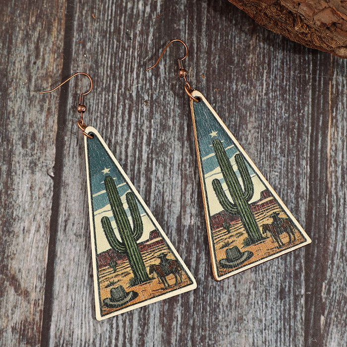 Wholesale Vintage Triangle Wooden Statemente Earrings