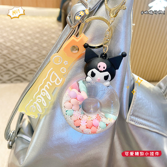 Wholesale Cute Donut Design Crystal Sand Floating Keychain Acrylic Fashion Accessory for Bags