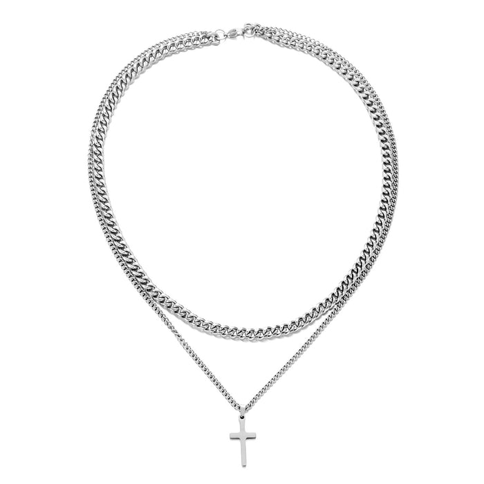Wholesale Stainless steel double cross necklace men' s titanium steel Cuban chain necklace