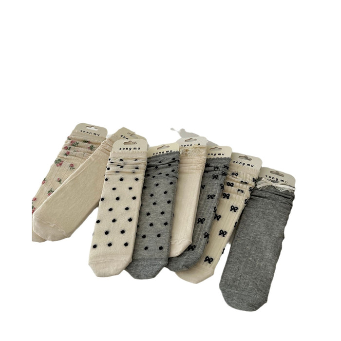 Wholesale Mesh bow socks, mid tube socks, pure cotton breathable long socks