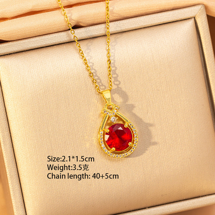 Wholesale Titanium steel necklace with red zircon