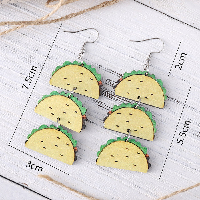 Wholesale Mexican Five-Five-Section Color Tortilla Straw Hat Pinata Color Pot Triple Double Wooden Double-Sided Earrings Jewelry