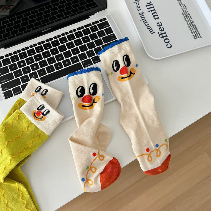 Wholesale Socks, pure cotton cartoon tube socks, funny smiling face emoji pack, long socks