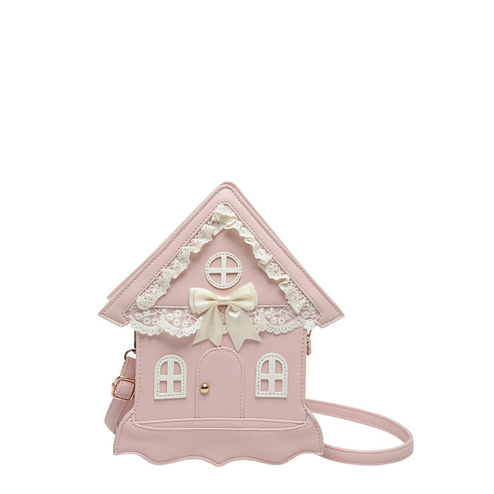 Wholesale Trendy Lolita HouseShaped Bag Pink PU Pearl Chain Crossbody bag Fashion Accessory for Gift