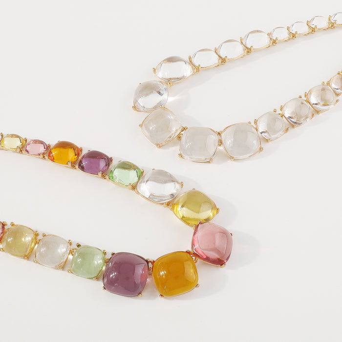 Wholesale Color Block Jelly Geometric Alloy Necklace Earring Set JDC-NE-QianDi022
