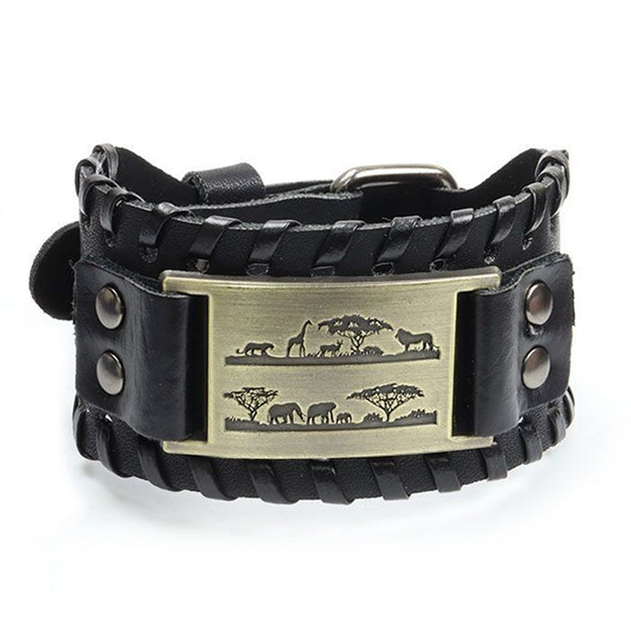 Wholesale Multi-layer Leather Wolf Head Men's Bracelet JDC-BT-FengH002